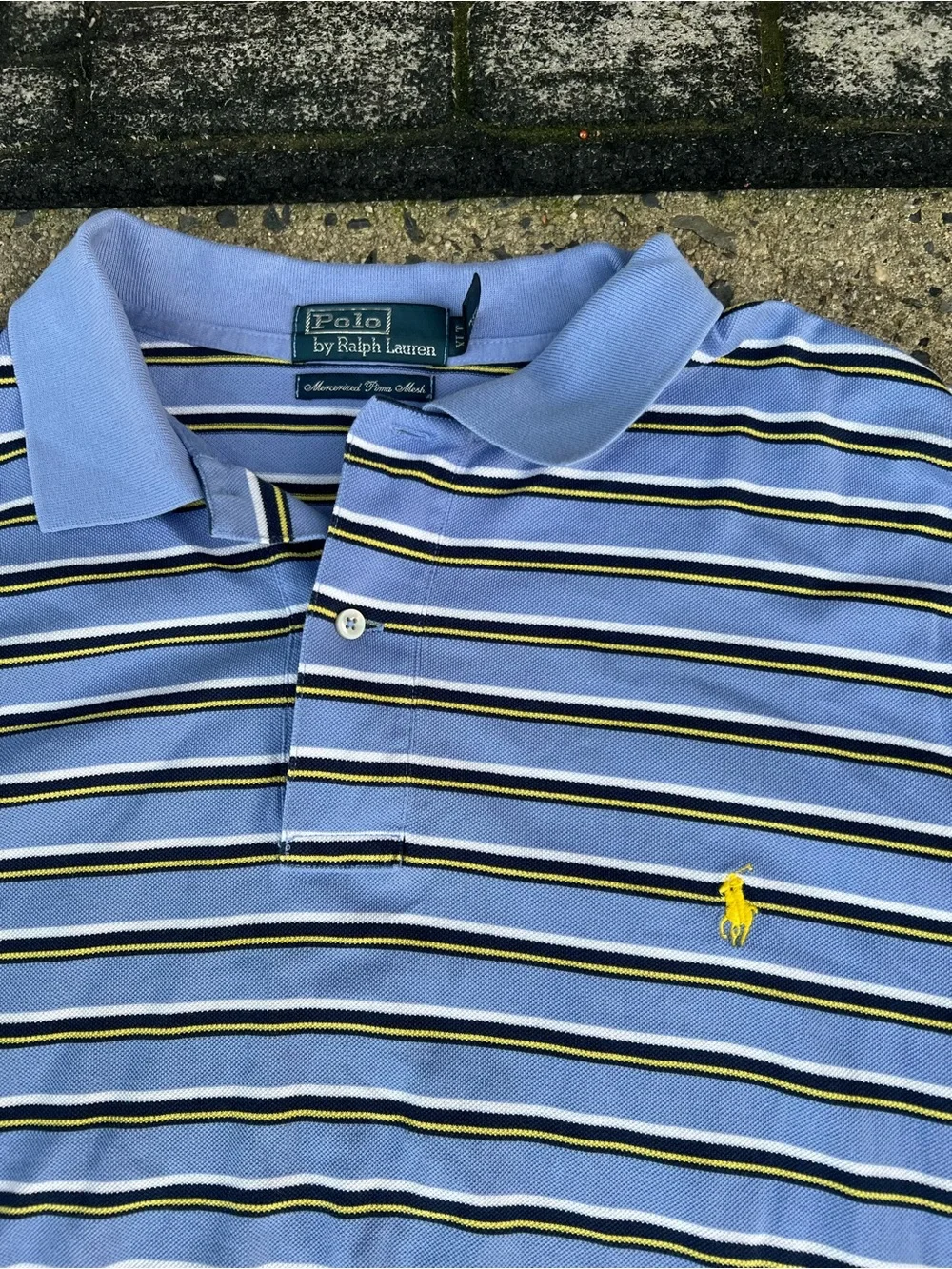 Polo by Ralph Lauren Light Blue Striped Polo with Yellow Pony